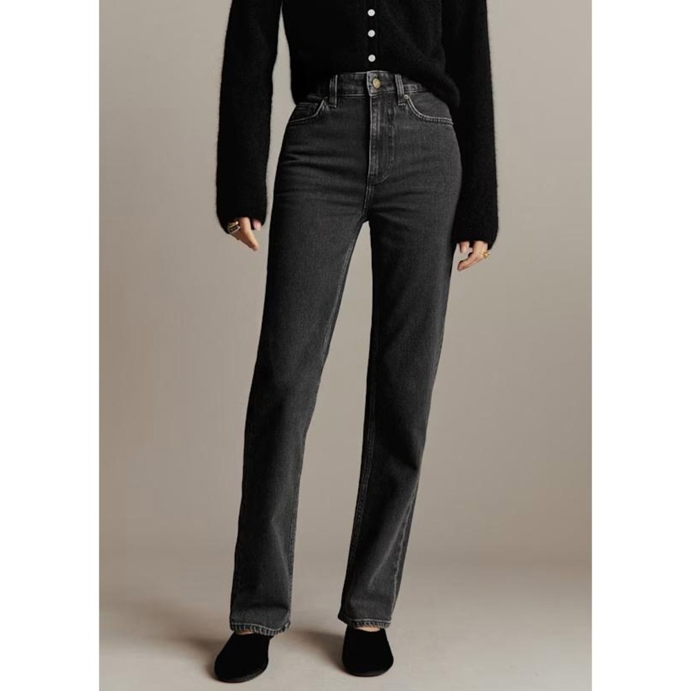 Reformation High Rise Straight Leg Jeans Washed Black Denim Pants Women Size 27